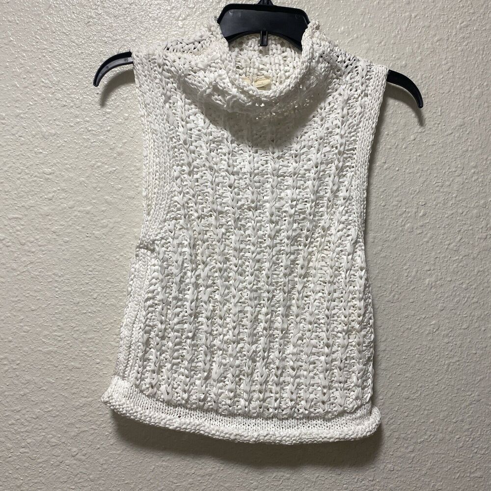 anthropologie top small m white moth knitted chunky cowl neck boho A20